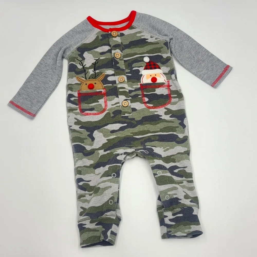 Mud Pie baby boy Christmas waffle romper size 3-6 months
